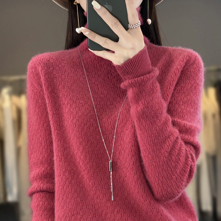 Damen Weicher Feinstrick‑Mockneckpullover mit flauschiger Mohair‑Optik, zarter Wabenstruktur und legerer Oversize‑Passform Echoarchiv