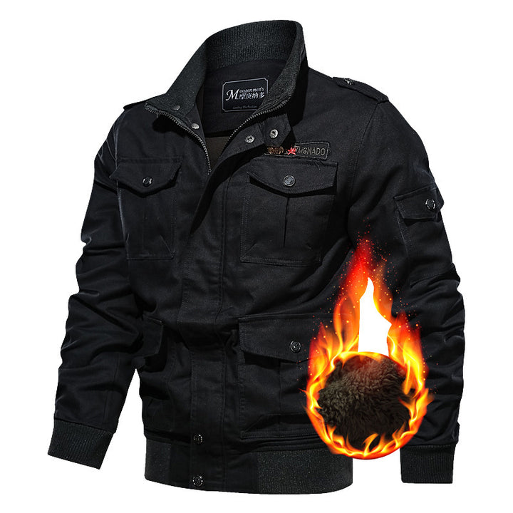 Herren nan winddichte Canvas-Militärjacke mit Teddyfutter, multiplen Klapp- und Reißverschlusstaschen sowie geripptem Saum Echo Archiv