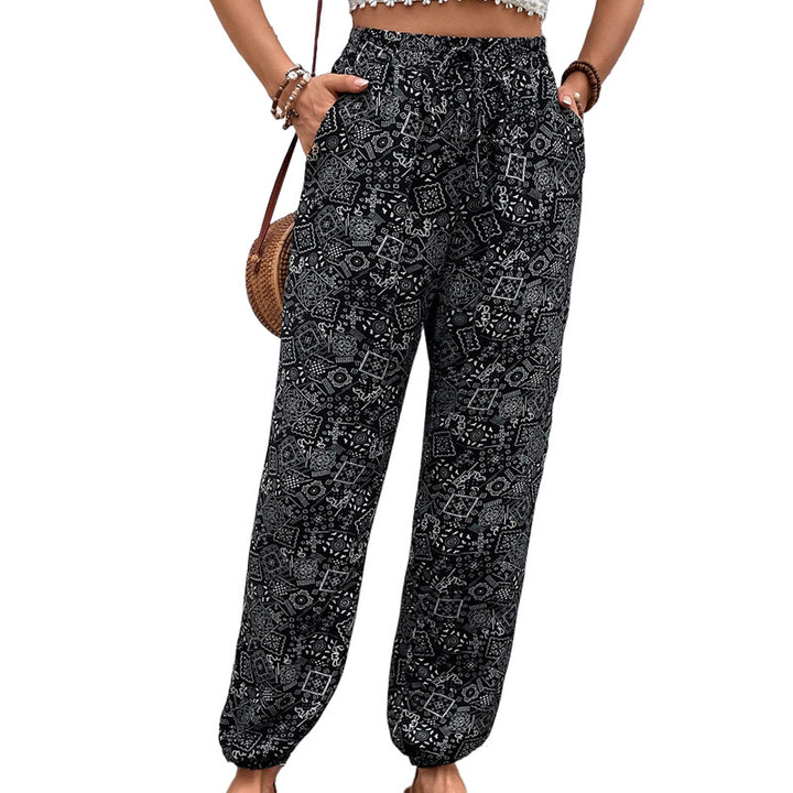 Damen Boho-Haremshose mit elastischem Taillenbund, Kordelzug und Seitentaschen – Avélisse