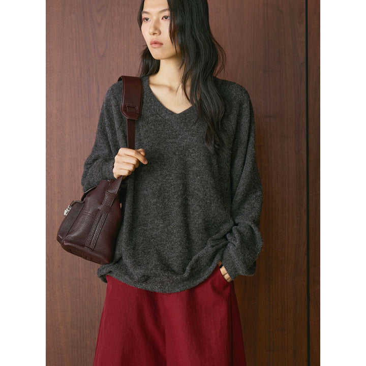 Damen V‑Ausschnitt Oversize‑Pullover in Mohair‑Optik mit weichem Feinstrick Echoarchiv
