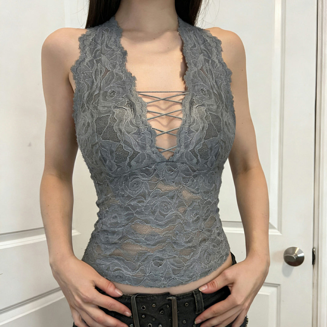 Damen Elegantes Spitzen-Haltertop mit tiefem V-Ausschnitt Echo Archiv