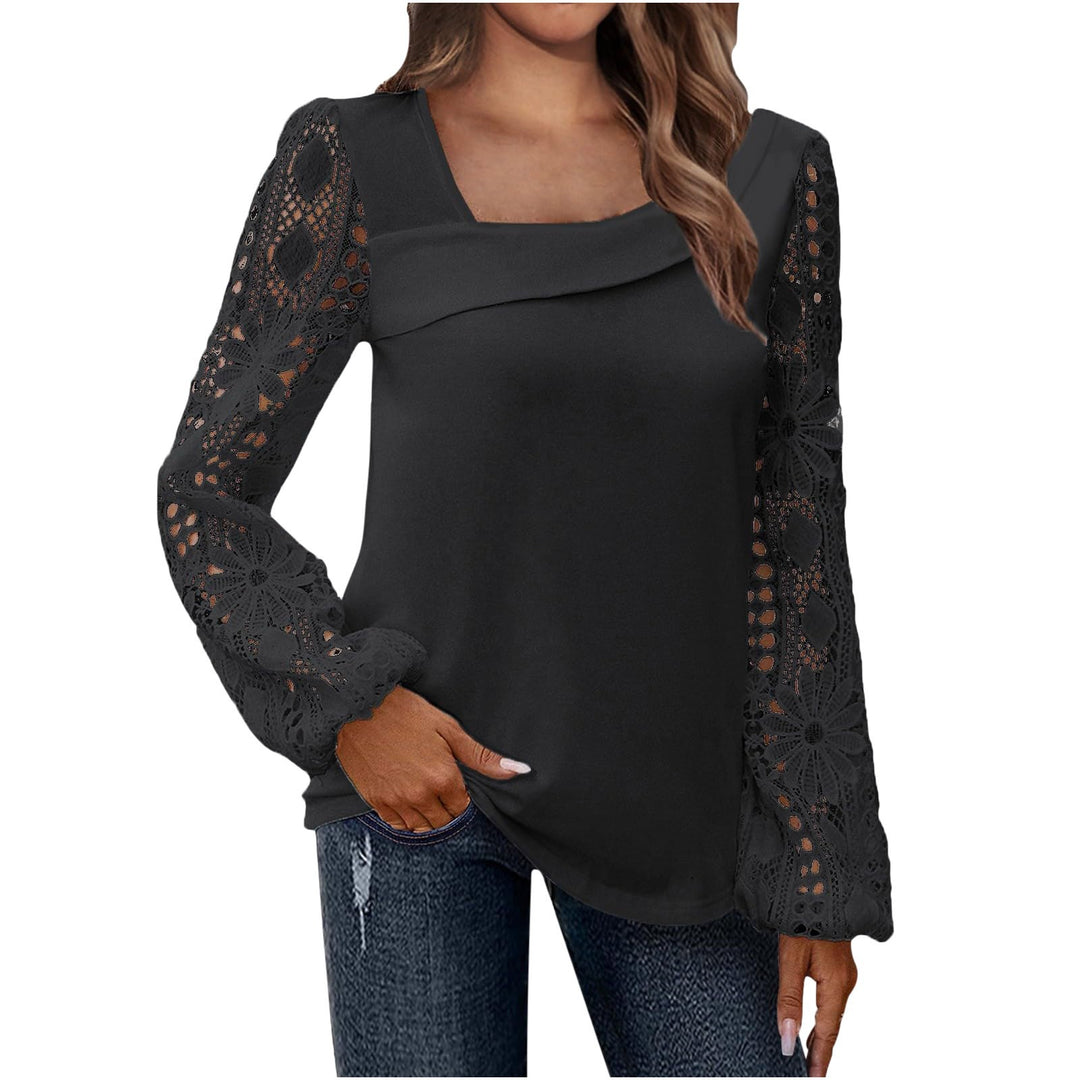 Damen Bluse mit quadratischem Ausschnitt und gehäkelten Spitzenärmeln Echoarchiv