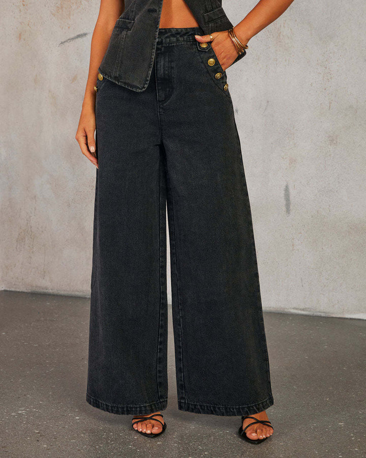 Damen nan weit geschnittene Highwaist Denimhose mit seitlicher Knopfleiste und weitem Bein Echo Archiv