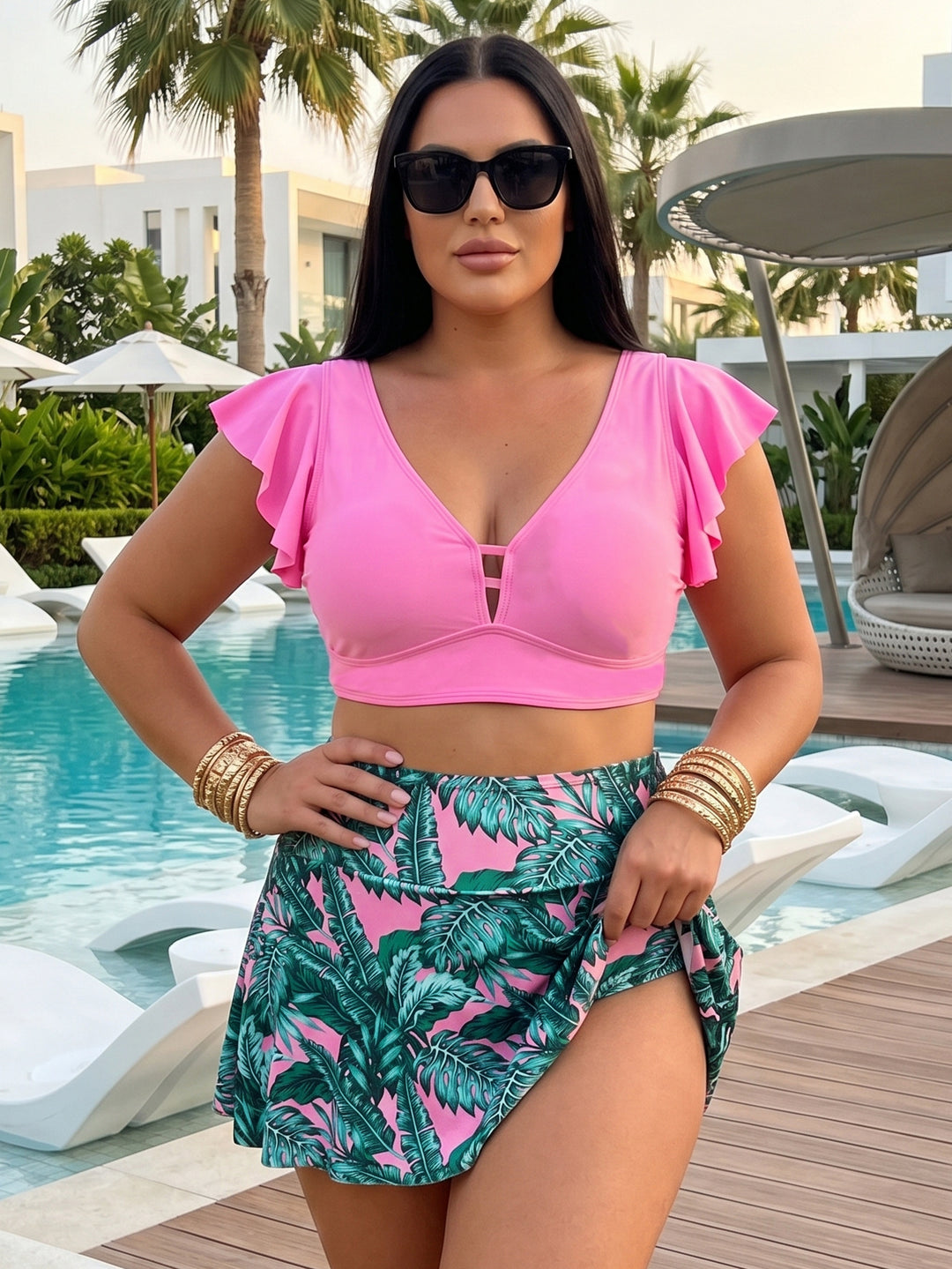 Damen Bikini-Oberteil mit elegantem Wickeldetail und floralem Unterrock Echo Archiv