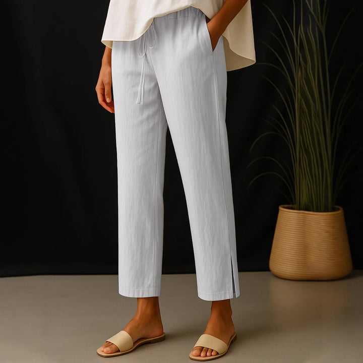 Damen Casual-Chino Leinenoptik Culotte mit elastischem Tunnelzugbund und Eingrifftaschen – Avélisse
