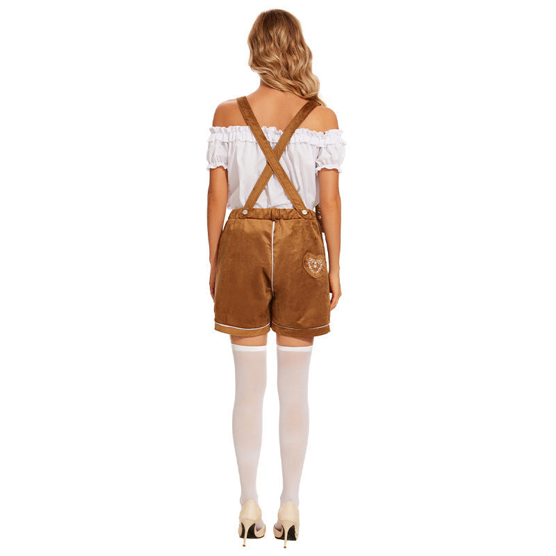 Damen nan Trachten-Latzhose Shorts mit filigraner Stickerei und verstellbaren Trägern Echo Archiv