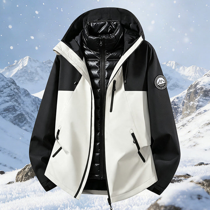 Unisex nicht wasserdichte dreiteilige Softshell-Jacke mit abnehmbarer gestepptem Innenjacke und Kapuze – Taviero