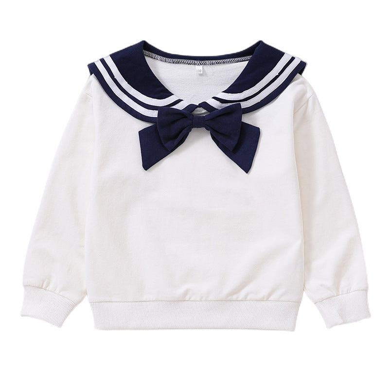 Mädchen Sweatshirt mit maritimem Kragen und dekorativem Schleifendetail Echo Archiv