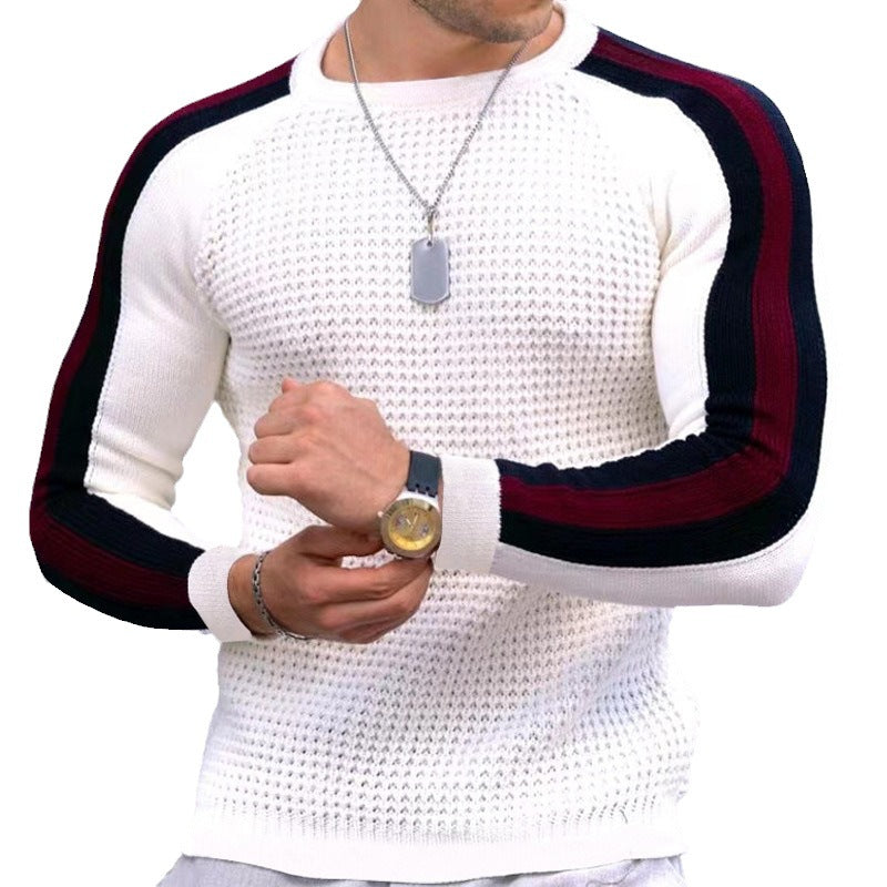 Herren Strukturstrick-Pullover mit Raglanärmeln und Kontraststreifen Echo Archiv