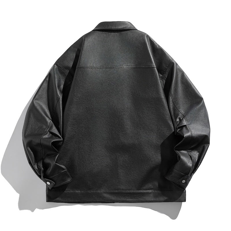 Herren Kurz geschnittener Boxy-Kunstlederblouson mit hochgeschlossenem Kragen und Zipper-Brusttaschen Echoarchiv