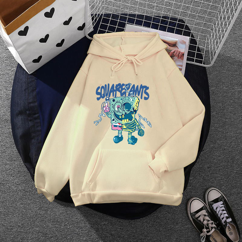 Damen weicher Oversize-Kapuzenpullover mit kawaii Pilzfrosch-Print, Kängurutasche und gerippten Bündchen – Auréline