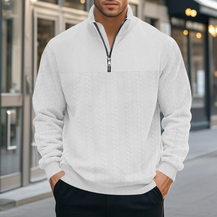 Herren nan strukturierter Halbzip-Strickpullover mit Stehkragen und Zopfmuster Echo Archiv