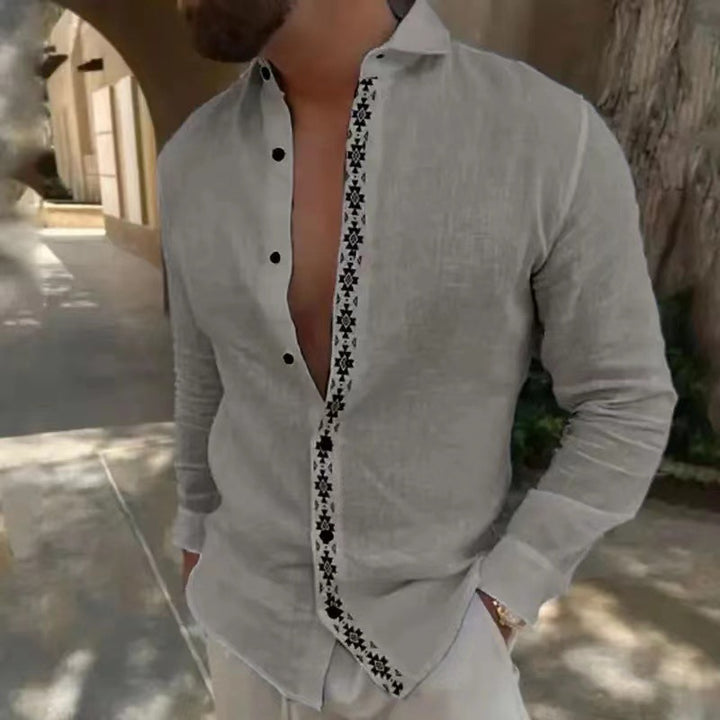 Herren elegante Leinenhemd mit floralen Stickereien Echoarchiv