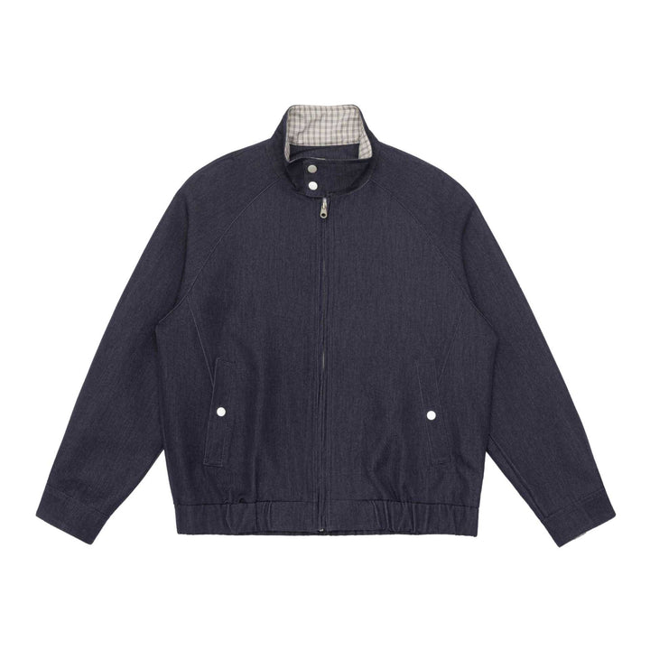 Unisex Kurzblouson im Denim‑Mix mit gesteppter Teilung, Stehkragen und verdecktem Reißverschluss Echoarchiv