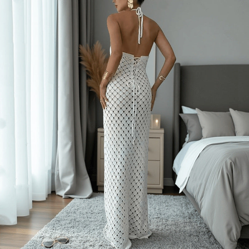 Damen Häkel-Maxi-Kleid mit innovativem Ausschnitt und seitlichen Cut-Outs Echo Archiv