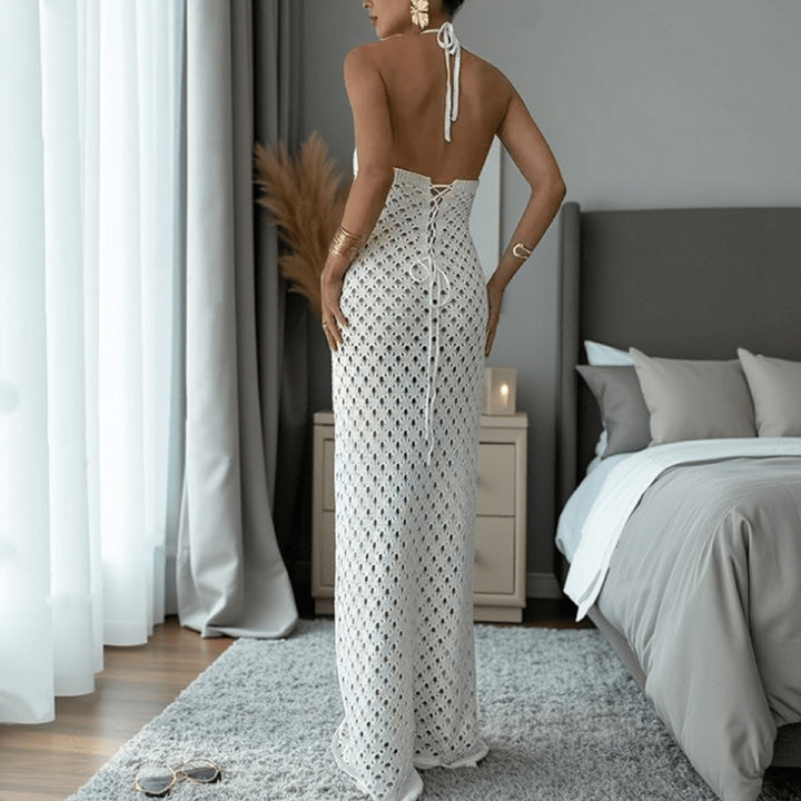 Damen Häkel-Maxi-Kleid mit innovativem Ausschnitt und seitlichen Cut-Outs Echo Archiv