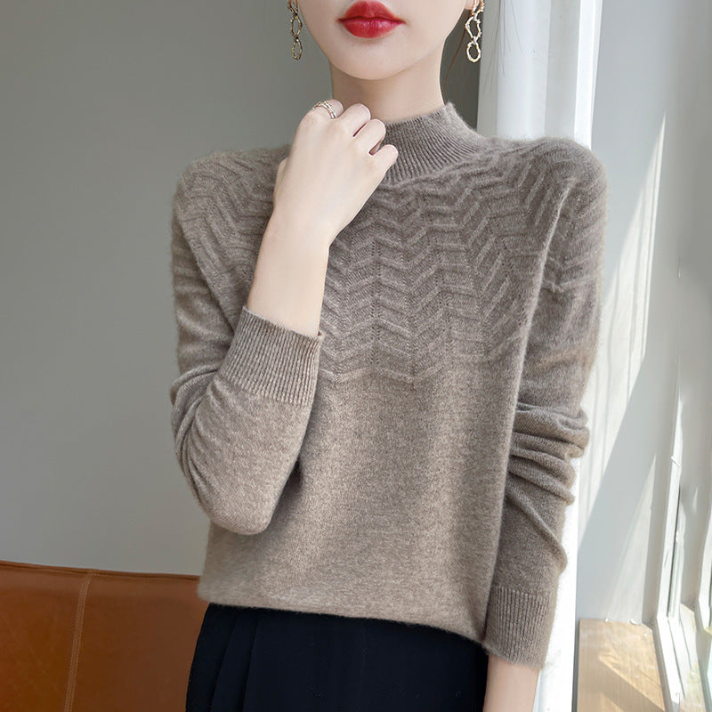 Damen Weicher Feinstrick-Mockneckpullover mit Chevron-Ajour und Kaschmirlook Echoarchiv