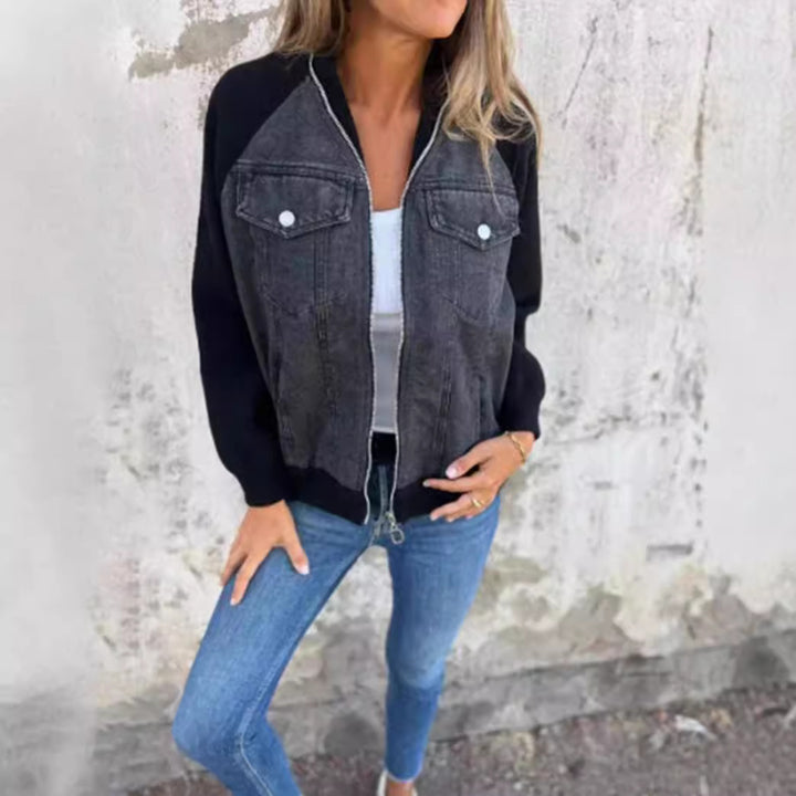 Damen nan Sweat-Jeans-Bomberjacke mit Raglanärmeln Brustklappen und Reißverschluss Echo Archiv