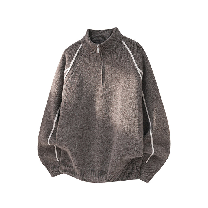Herren Oversize Strickpullover mit Halbreißverschluss und Kontrastpaspeln Echo Archiv