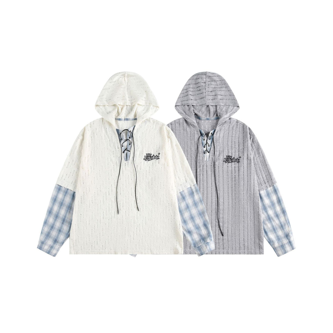 Unisex Lässiger Kapuzenpullover im Layering-Look mit Schnür‑V‑Ausschnitt Echoarchiv