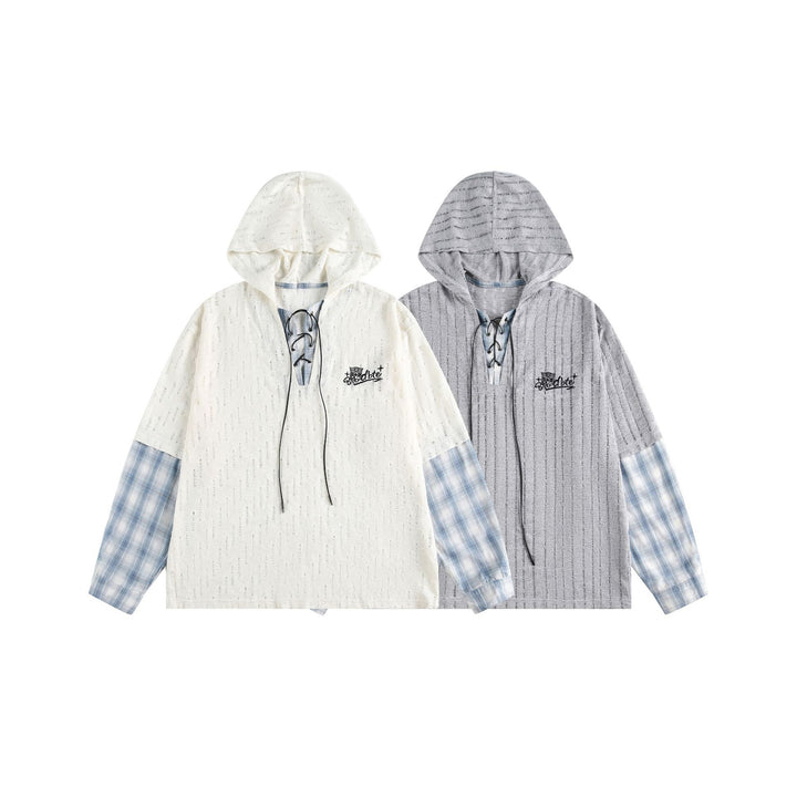 Unisex Lässiger Kapuzenpullover im Layering-Look mit Schnür‑V‑Ausschnitt Echoarchiv