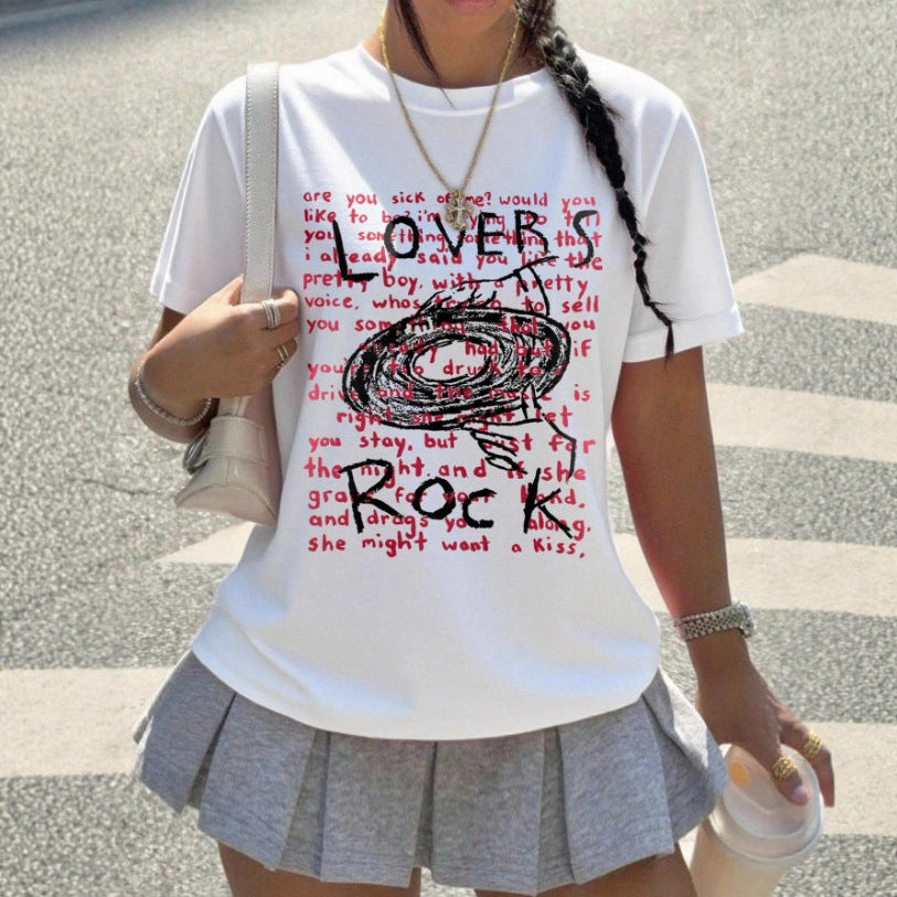 Damen Grafik T-Shirt mit kreativem Schriftzug und lässigem Schnitt Echo Archiv