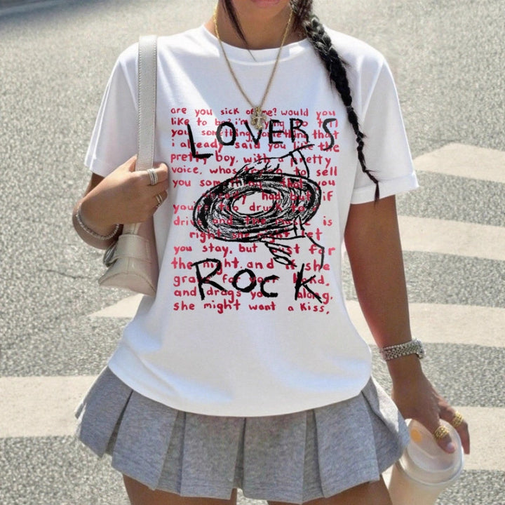 Damen Grafik T-Shirt mit kreativem Schriftzug und lässigem Schnitt Echo Archiv