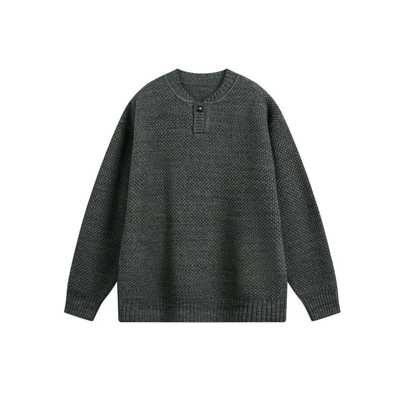 Unisex Strukturierter Strickpullover mit Henley-Knopfleiste Echoarchiv