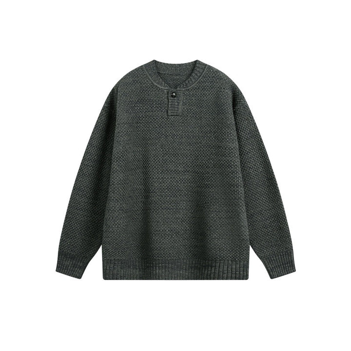 Unisex Strukturierter Strickpullover mit Henley-Knopfleiste Echoarchiv