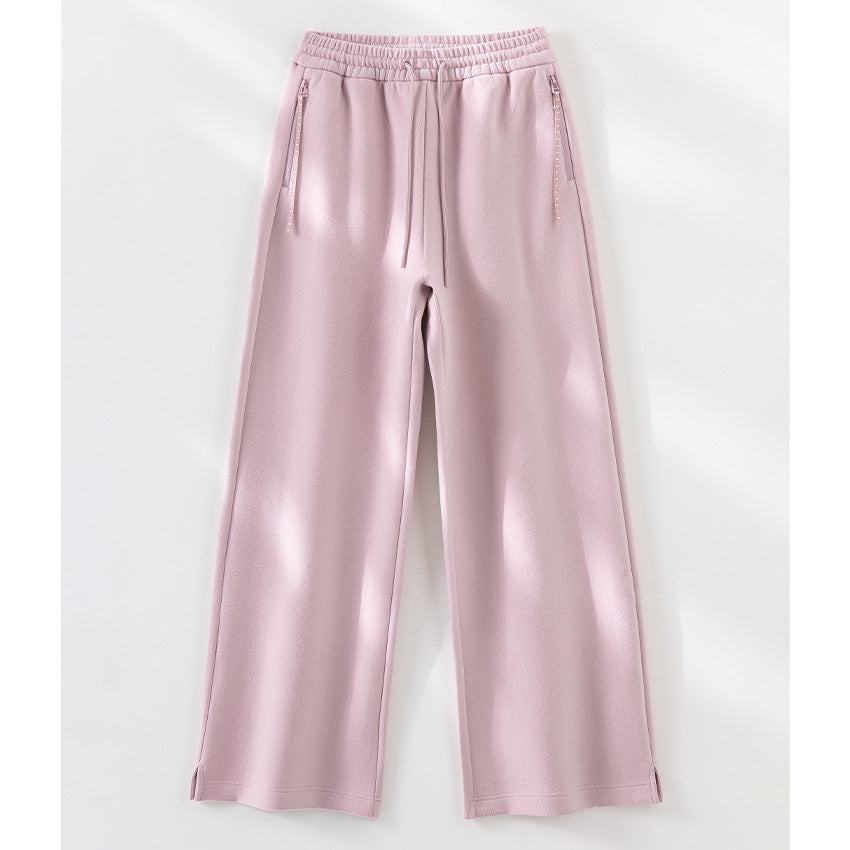 Damen weite French‑Terry Lounge-Sweatpant mit hohem Bund, Kordelzug und seitlichen Schlitzen Echoarchiv