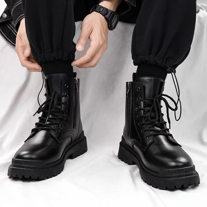 Damen Chunky Combat-Stiefel mit Reißverschluss, profilierter Gummisohle und Schnürung Echoarchiv