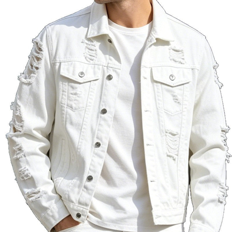 Herren Modische Jeansjacke mit Zerrissenen Details Echoarchiv