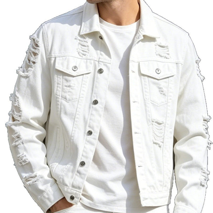 Herren Modische Jeansjacke mit Zerrissenen Details Echoarchiv
