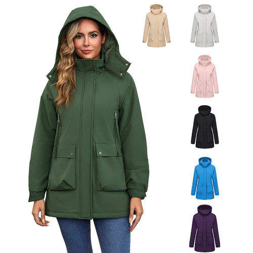 Damen nan leichter Kapuzen-Parka mit verdecktem Zwei-Wege-Reißverschluss und aufgesetzten Pattentaschen Echo Archiv