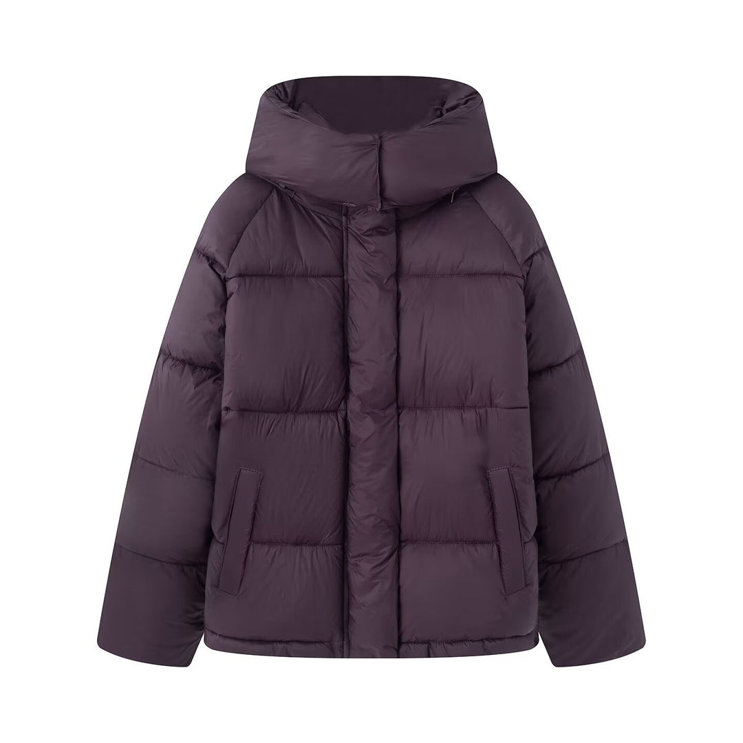 Damen Kurze Voluminöse Steppjacke mit hohem Schlauchkragen und Kapuze Echoarchiv