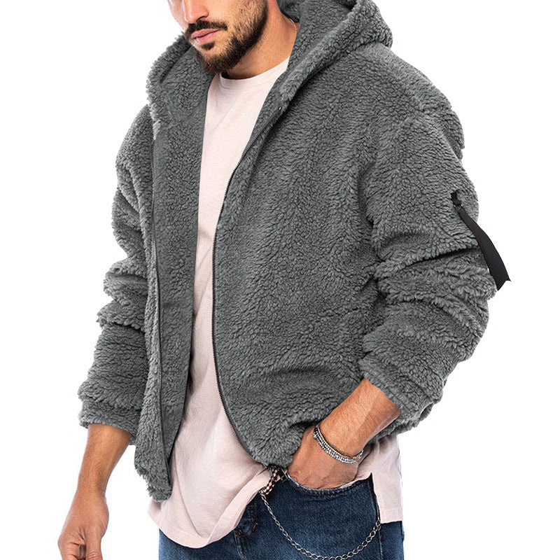 Herren Kuscheliger Teddy-Fleece-Pullover mit Kapuze Echoarchiv