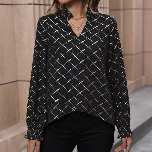 Damen Elegante Bluse mit geometrischem Muster und Rüschen Echo Archiv