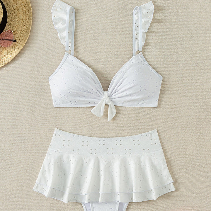 Damen Oberteil-Bikini mit Rüschendetails und knopfverzierter Schleife Echo Archiv