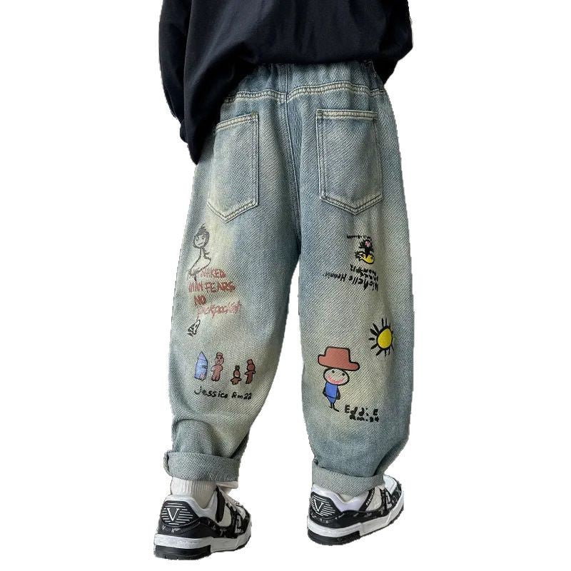 Damen lässige Baggy-Jeans mit einzigartigem Comic-Print Echo Archiv