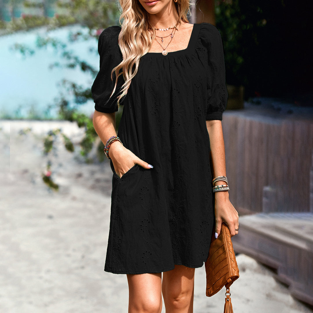 Damen Sommerliches Minikleid mit durchbrochenem Design und lässigen Puffärmel Echo Archiv
