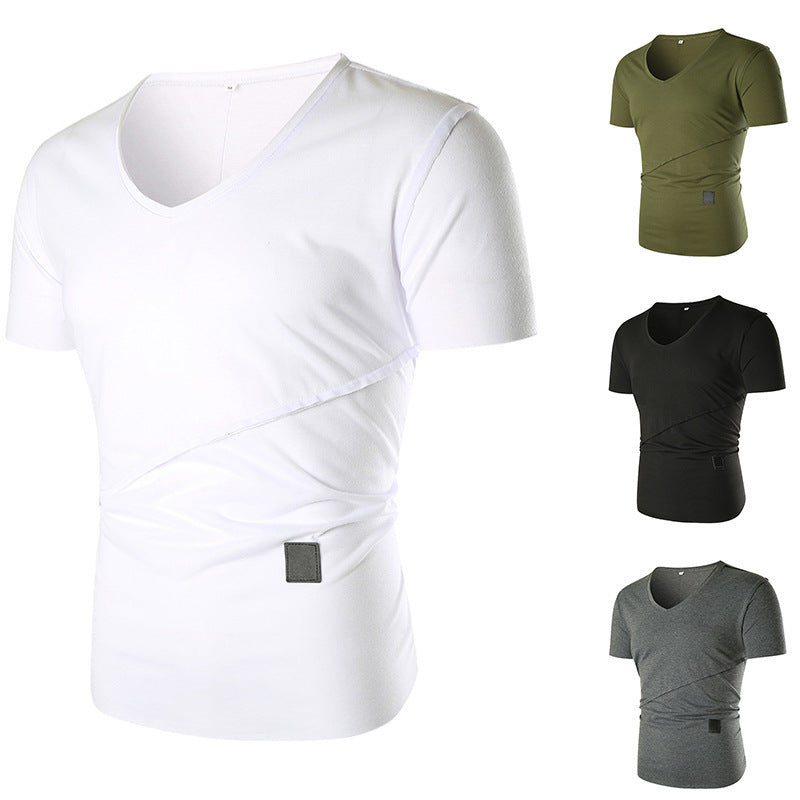 Herren V-Ausschnitt T-Shirt mit asymmetrischem Schnitt und elastischem Bund Echoarchiv
