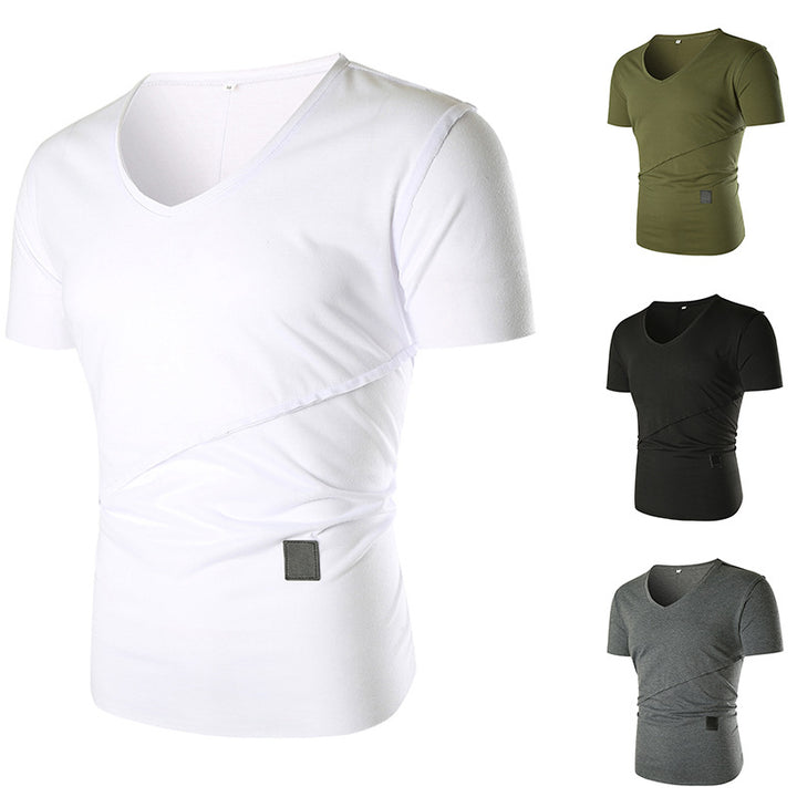 Herren V-Ausschnitt T-Shirt mit asymmetrischem Schnitt und elastischem Bund Echoarchiv