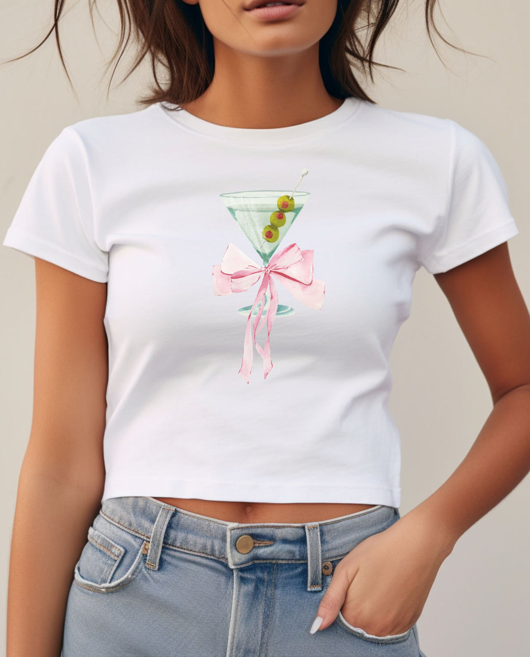 Damen Cropped T-Shirt mit trendy Cocktail-Design Echo Archiv
