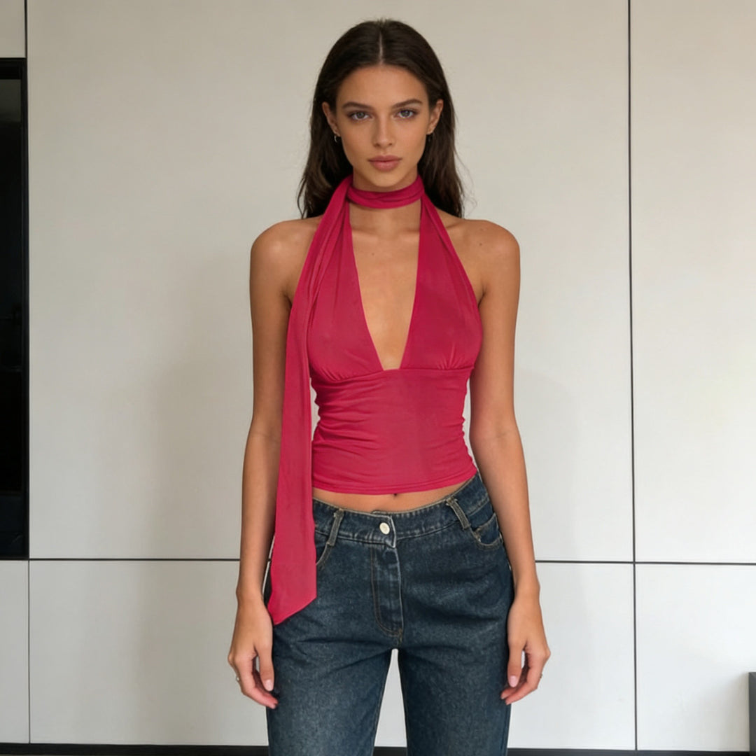 Damen Stilvolles Cropped Top mit schmalem Halsschmuck Echo Archiv