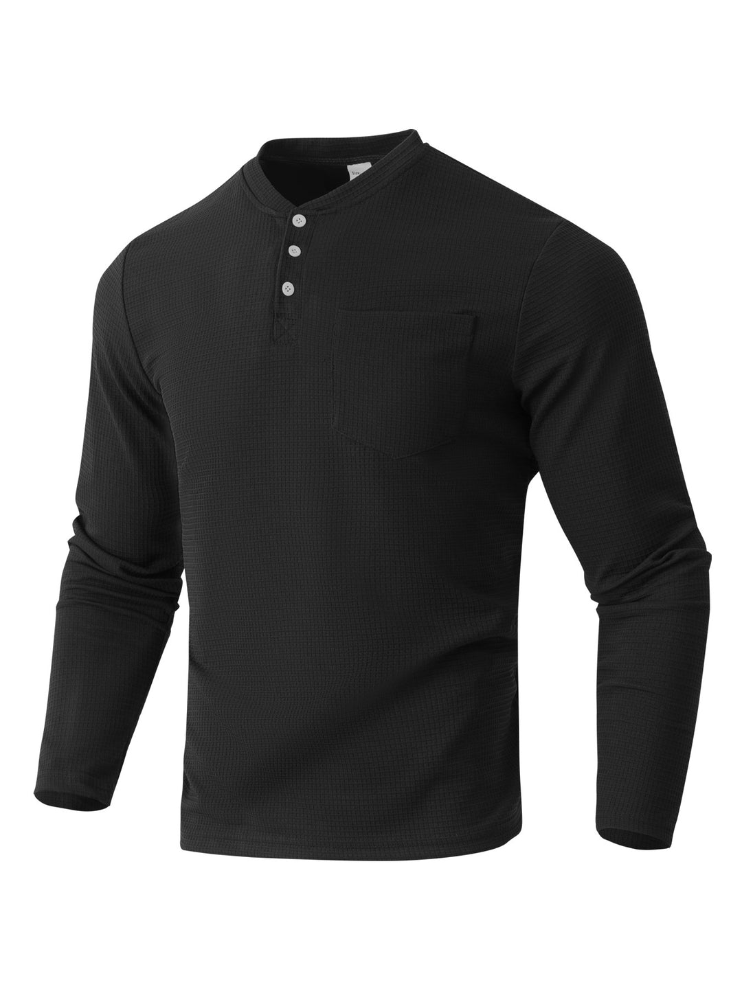 Herren Langarm Henley mit Waffelstruktur und Brusttasche thermisches Langarmshirt – Marzano