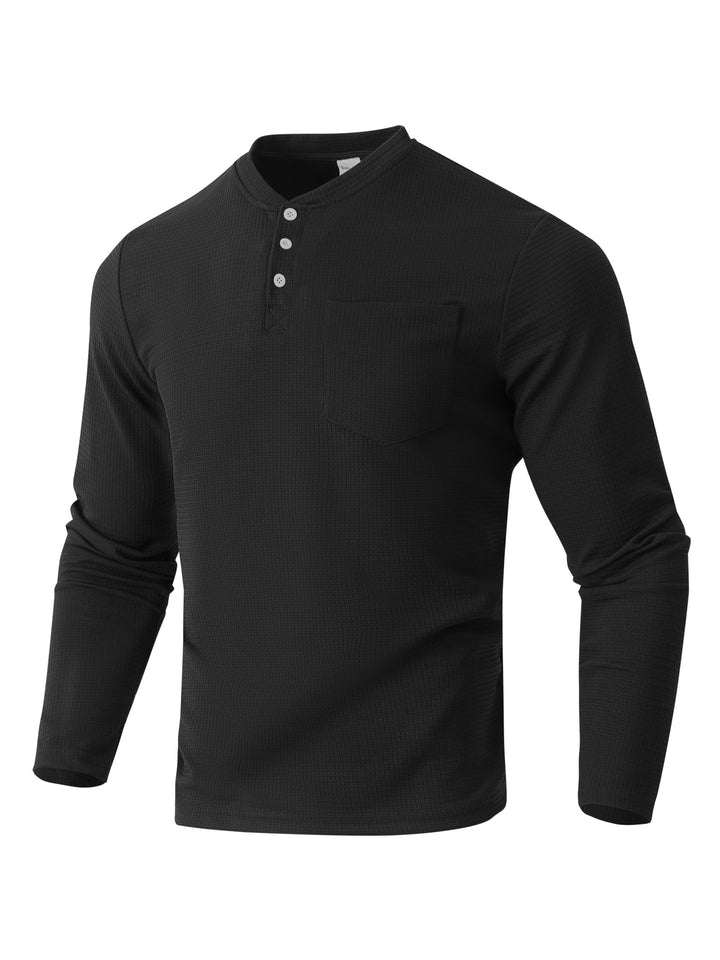 Herren Langarm Henley mit Waffelstruktur und Brusttasche thermisches Langarmshirt – Marzano