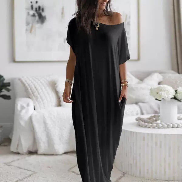 Damen Lockere Maxikleid mit Animal-Print und Seitentaschen Echo Archiv