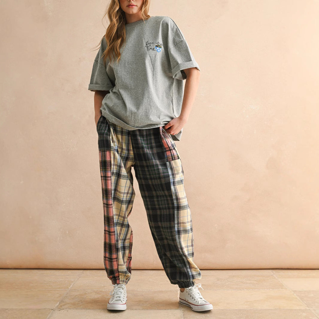 Damen Karierte Komfort-Hose mit elastischem Bund Echo Archiv
