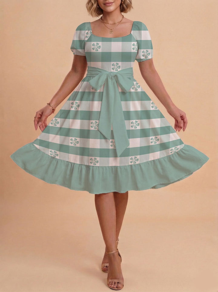 Damen Midikleid mit verspieltem Druck und tailliertem Schnitt Echo Archiv