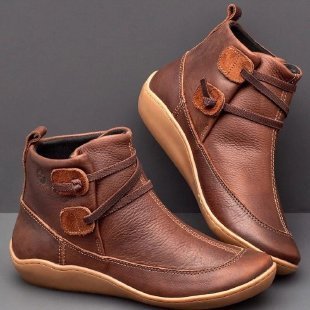 Damen Knöchelhohe Komfort-Boots aus Lederoptik mit Klettriemen und elastischer Schnürung – Varelle